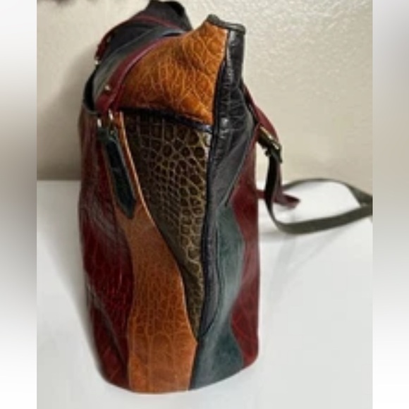 Vintage SHARIF Large Multicolored Patchwork Boho Leather Tote Bag Purse USA - Picture 4 of 16